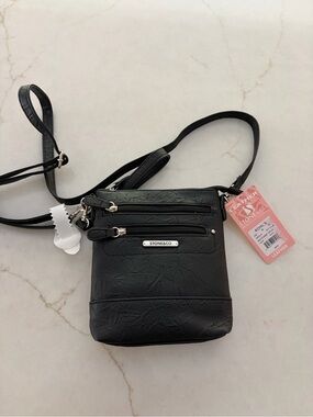 Stone & Co. Black Compact Leather Crossbody with Front Zip Pockets